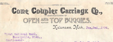 1894 Cone Coupler Carriage Co Top Buggies Kalamazoo MI Collection Receipt 1 picture