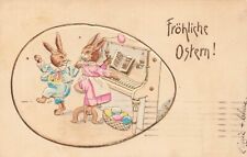 c1905 Fantasy Anthropomorphic Rabbits Dressed Playing Piano Germany Easter P467 picture