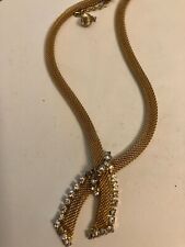 vintage estate  NETTED RHINSTONE ON GOLD TONE NECKLACE picture