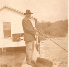 RPPC Man Smoking Pipe Fishing From Bulkhead UNP  Postcard W14 picture