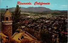 Riverside CA Aerial Town from Mt Rubidoux Peace Tower Bridge Teich Postcard  picture