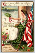 Liberty Lady With Flag Laurel Memorial Day Heroes Chapman C1906 Postcard J15 picture