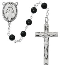 Catholic Miraculous Black Onxy Bead Rosary Pewter Center And Crucifix 6mm Beads picture