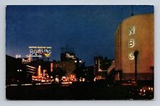 1945 Postcard Hollywood CA California Radio City Night Kodachrome Neon Signs picture