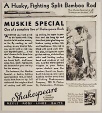 1930 Print Ad Shakespeare Husky Fighting Split Bamboo Fishing Rods Huge Muskie picture