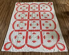 Vintage Handmade Quilt Coral And Mint Green picture