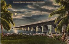 Pigeon Key FL - Florida, Overseas Highway Bridge, Vintage Postcard Night Scene picture