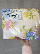 NEW Vintage Pacific Floral pink White Blue No Iron Double Fitted Bed Sheet picture