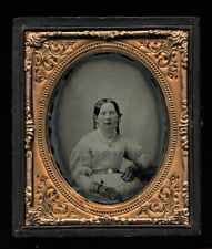 Pretty Southern Woman Lace Gloves Painted Gold Jewelry 1860s 1/6 Ambrotype Photo picture