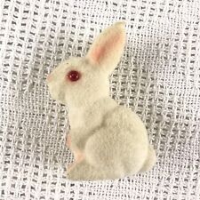 Vintage Fuzzy Flocked Plastic White Albino Bunny Rabbit Figurine Red Eyes 4