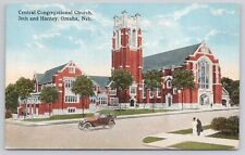Omaha Nebraska Central Congregational Church Antique Car Roadster 1923 Postcard picture