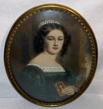 Antique Miniature Beautiful Woman Oval Painting signed picture