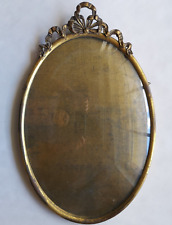Antique Oval Brass Tone Metal Convex Bubble Glass Wall Frame picture