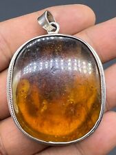 Rare Ancient Old Natural Baltic Amber Solid Sliver Vintage Jewelry Pendet picture