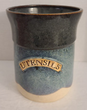 Handmade & Painted Pottery Utensil Crock Mixed Speckled Blues 7