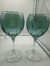 2 Luminarc Teal Wine Glasses Set Elegant Crystal France picture