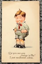 Old Postcard Antique Unposted Comical Comic Boy Cartoon 1918 Just Swallowed Dime picture
