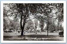Postcard RPPC MI Port Hope Michigan Park Kids On Swingset Huron County R58 picture