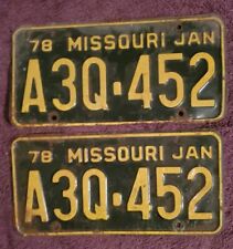 Vintage 1978 Missouri License Plate Set Black/Yellow Matching Set June A3Q 452  picture