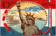 c1910s FOURTH OF JULY Embossed Greetings Postcard Statue of Liberty UNUSED picture