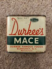 Vintage 1950's Durkee’s Mace Spice Tin 7/8 oz. White Green 2 1/8