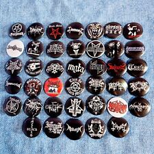 Black Metal button badge pins. Crust Punk, Thrash Metal. 40 pins colection. picture