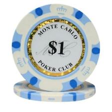 25 Monte Carlo Poker Club Light Blue $1 14g Clay Composite Poker Chip Crown picture