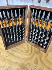 Vintage Irwin 13pc Complete Set, Mahogany Box Auger Hand Drill Brace Bits, Fine picture
