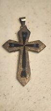 Vintage Inlayed Silver Cross Crucifix Pendant picture