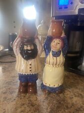 Judaica Ceramic Man & Wife Shabbat Set of 2 Candle Holders by Lotus 1999 picture