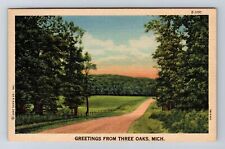 Three Oaks MI-Michigan, General Greetings, Scenic Road Side, Vintage Postcard picture