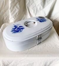 Antique Bing Works Werkes Delft metal enamelware bread box cobalt and white picture