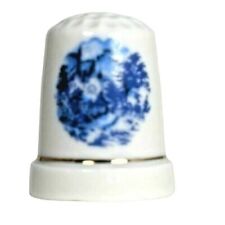 Victorian Medieval Cottage Blue Background Porcelain Souvenir Thimble Home Decor picture