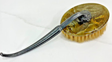 Antique Victorian Hairbrush Rare Acrylic and Pewter ? Curved Handle picture