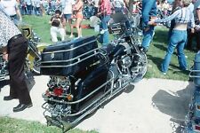 Vintage Photo Slide 35mm Custom Harley Davidson Motorcycle w/ Luggage Case picture