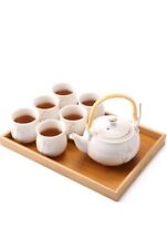 Dujust Japanese White Porcelain Tea Set with 1 Teapot, 6 Tea Cups, 1 Tea Tray picture