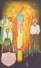 Patriotic Embossed July 4th Old Glory Boys Child Woman Firework Antique Postcard picture