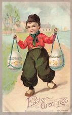 c1915 Fantasy Boy Carrying Eggs Straps Germany Easter P279 picture