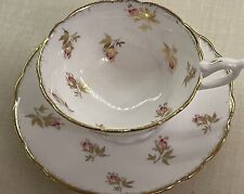 DAINTY HandpaintedPINK ROSES ROYAL STAFFORD Cup Saucer c1960 ABSOLUTELY PRISTINE picture