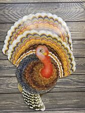 Vtg Thanksgiving Cardboard Wall Decor Turkey 18” Brown Red Yellow  picture