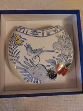 Gien France Oiseau Bleu Fruits Halfmoon Vase w/ Original Box picture