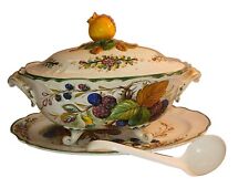Italian Mancioli Tureen-Hand Painted Floral & Pomegranate Design- w/ Makers Mark picture