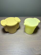 Vintage Tupperware #577-10/574-3 Sugar/Creamer Yellow Flip-Top w/Lids Set 2 USA picture