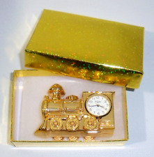 Elgin Collectible Goldtone Locomotive Train Engine Mini Clock, New picture