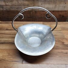Vintage Cromwell Hand Wrought Aluminum Basket Round Rose Bouquet Serving Tray picture