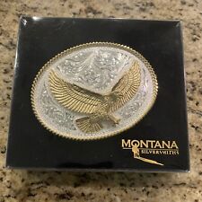Vintage Montana Silversmiths Silver Plated Raised Soaring Eagle Logo Belt Buckle picture