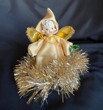 Vintage 1960s Ceramic Face Christmas Angel Tree Topper Foil Wings 7