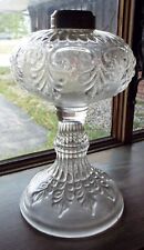 Old Antique c1880s STIPPLE & LEAF Pattern Clear Glass OIL LAMP picture