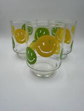 Retro 1970s Libbey Green Yellow Smiley Face Glasses Tumbler Set Of  3 picture