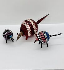 3 Vintage Mexican Alebrije Style Carved Painted Wooden Folk Art Armadillos VIDEO picture